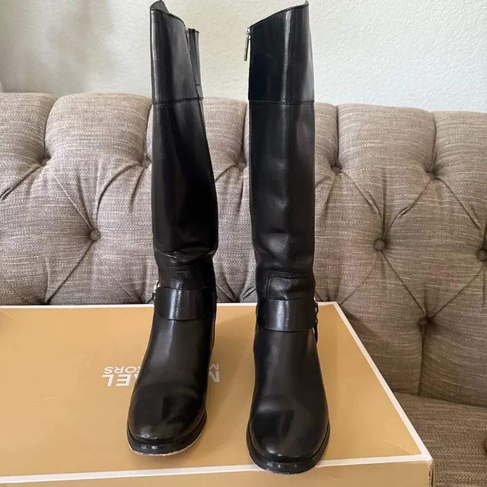 Michael Kors Tall Leather Side Zip Boots Women’s 7.5
